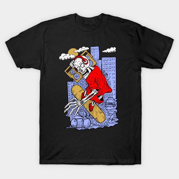 Skull Skateboard T-Shirt by polkamdesign